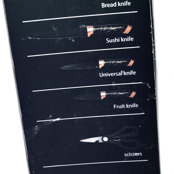 6 Knives Kitchen Cutlery White/Gold Handles Plastic Block Holder EVEYEALTH New - Picture 10 of 14